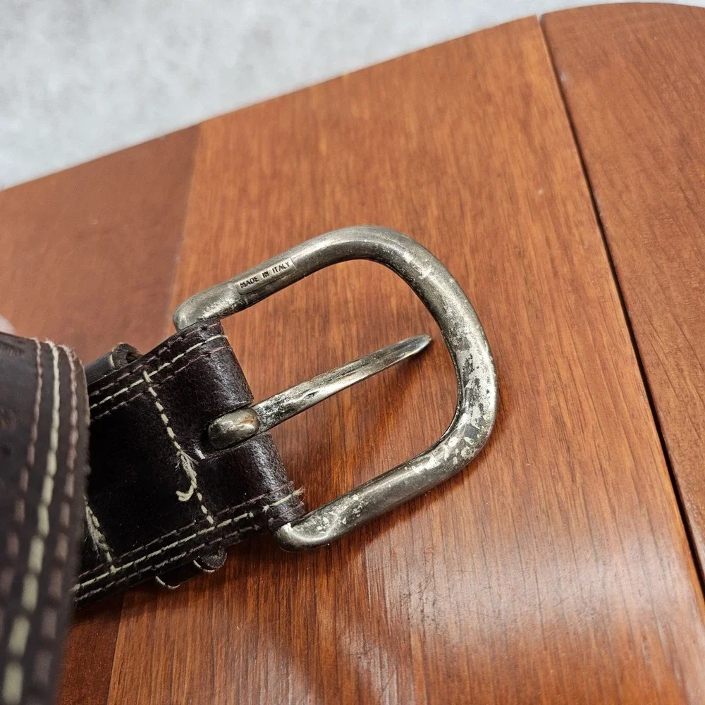 vintage Y2K brown CUT-OUT Floral belt 38 italian bonded leather‎ 38